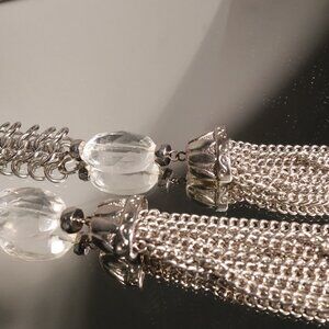 Stunning Crystal Glass Beads and Silver-Tone Chain Statement Necklace